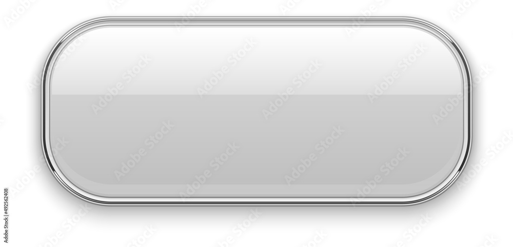 Poster chrome rectangle frame. glossy white button template