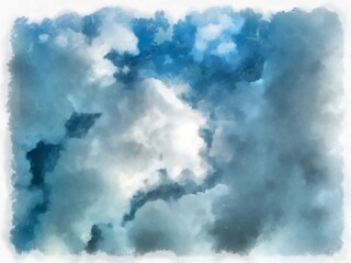 The clouds and sky watercolor style illustration impressionist painting.