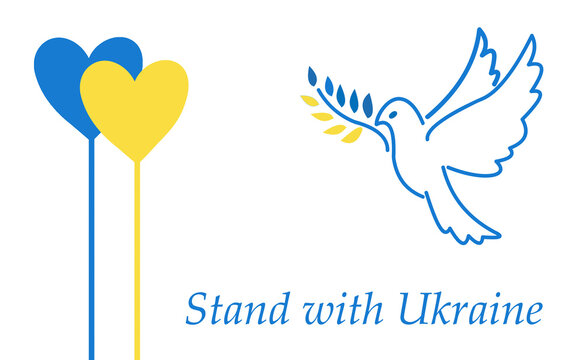 Stand with Ukraine banner with dove of peace and hearts - stock image