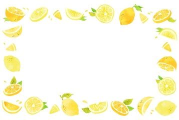 綺麗な水彩のレモンのフレームイラスト