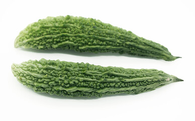 Selective focus, two Bitter gourd isolated on white background