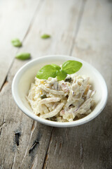 Homemade squid salad with capers