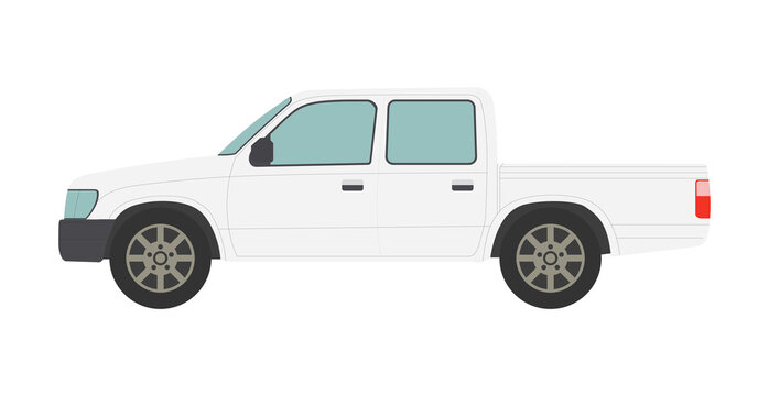 Big White Pickup Truck Isolated On White Background - Vector