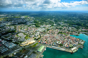 Fototapeta premium Aerial view of the city Pointe-a-Pitre, Grande-Terre, Guadeloupe, Lesser Antilles, Caribbean.