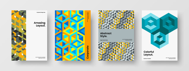 Fototapeta premium Clean geometric shapes company identity concept collection. Multicolored brochure vector design template bundle.