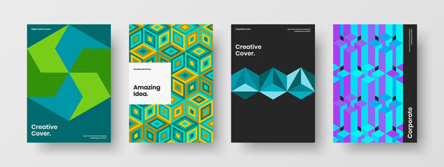 Fototapeta premium Creative journal cover A4 design vector concept bundle. Premium geometric hexagons booklet illustration composition.