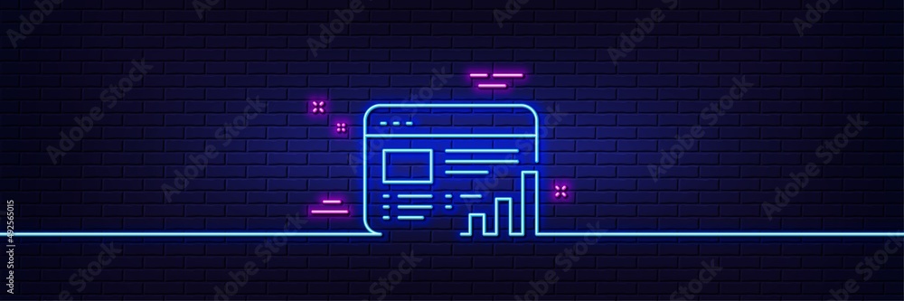 Poster neon light glow effect. web report line icon. column graph sign. growth diagram symbol. 3d line neon