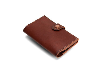 Brown leather wallet isolated on white background.