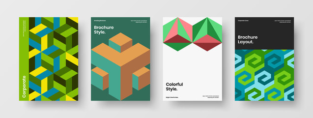 Obraz premium Fresh company identity A4 vector design illustration collection. Colorful geometric pattern corporate brochure template set.
