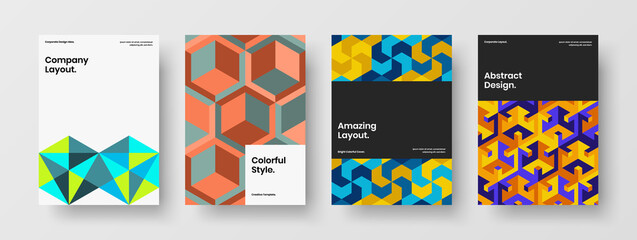 Obraz premium Amazing geometric hexagons front page layout bundle. Minimalistic corporate identity vector design template set.