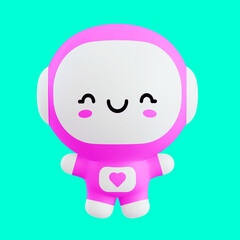 Funny little kawaii character. Cartoon astronaut Girl 3d render illustration on blue backdrop