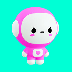 Funny little kawaii character. Cartoon astronaut Girl 3d render illustration on blue backdrop
