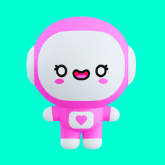 Funny little kawaii character. Cartoon astronaut Girl 3d render illustration on blue backdrop