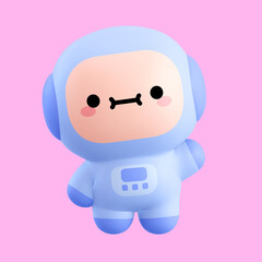 Funny little kawaii emoji character. Cartoon astronaut boy 3d render illustration on pink backdrop