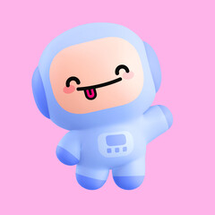 Funny little kawaii emoji character. Cartoon astronaut boy 3d render illustration on pink backdrop