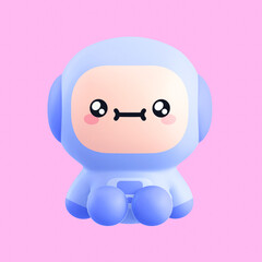 Funny little kawaii emoji character. Cartoon astronaut boy 3d render illustration on pink backdrop