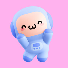 Funny little kawaii emoji character. Cartoon astronaut boy 3d render illustration on pink backdrop