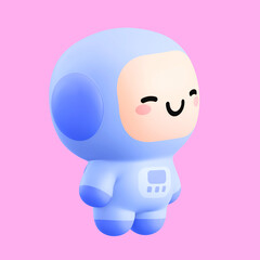Funny little kawaii emoji character. Cartoon astronaut boy 3d render illustration on pink backdrop