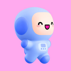 Funny little kawaii emoji character. Cartoon astronaut boy 3d render illustration on pink backdrop