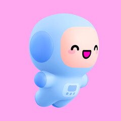Funny little kawaii emoji character. Cartoon astronaut boy 3d render illustration on pink backdrop