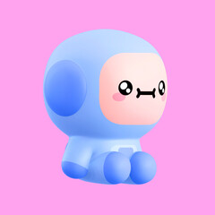 Funny little kawaii emoji character. Cartoon astronaut boy 3d render illustration on pink backdrop