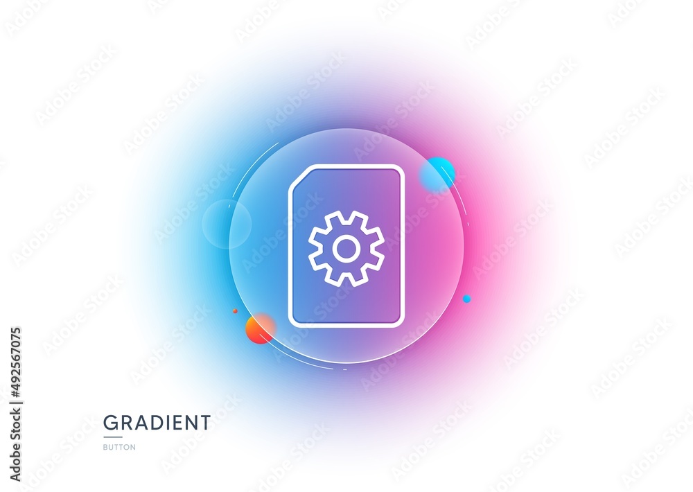 Poster document management line icon. gradient blur button with glassmorphism. information file with cogwhe