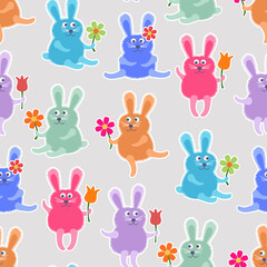 Funny Bunnies with Spring Flowers