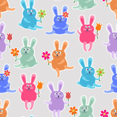 Fototapeta premium Funny Bunnies with Spring Flowers
