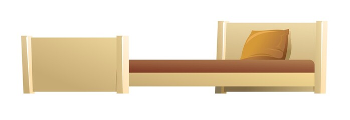 White modern bed with mattress and pillow. Side view. Cool design. Cartoon style. Object isolated on white background. Vector