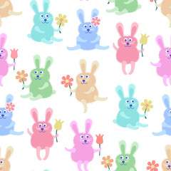 Funny Bunnies with Spring Flowers