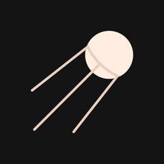 Vector artificial satellite in space. Flying spaceship in flat design.