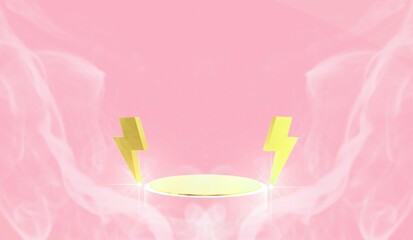 3d illustration pink stage podium background with lightning lightning smoke