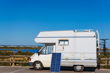 Fototapeta premium Solar photovoltaic panel at camper caravan