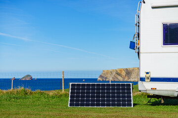 Solar photovoltaic panel at caravan on coast