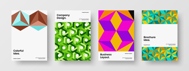 Fototapeta premium Colorful geometric shapes company brochure template bundle. Minimalistic corporate identity design vector illustration composition.