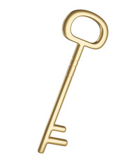 3d golden key isolated on white background. 3D render
