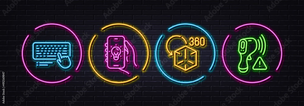 Poster electric app, computer keyboard and augmented reality minimal line icons. neon laser 3d lights. elec
