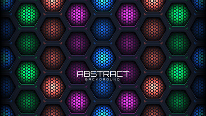 Abstract hexagonal background with colorful neon light