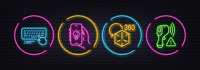 Electric app, Computer keyboard and Augmented reality minimal line icons. Neon laser 3d lights. Electronic thermometer icons. For web, application, printing. Vector