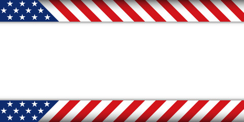 America USA red blue striped line background banner template with shadow and black empty white space.