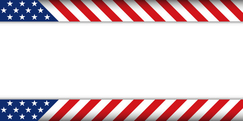 America USA red blue striped line background banner template with shadow and black empty white space.