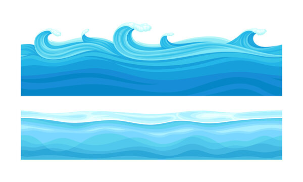 Ocean or sea water waves horizontal seamless background with ice and curved waves vector illustration