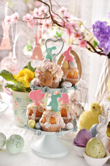 Easter muffins on festive table
