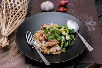 Stewed pork leg on rice, Thai food and street food that Thai people like to eat. or what we call 