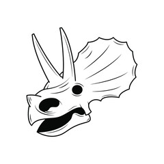 Abstract Black Simple Line Dinosaur Triceratops Skull With Teeth Doodle Outline Element Vector Design Style Sketch Isolated On White Background Illustration Bones, Botanic, Skeleton © Дмитрий