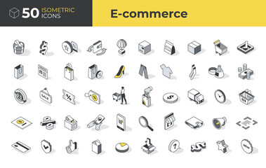50 E-commerce Isometric Icons - obrazy, fototapety, plakaty