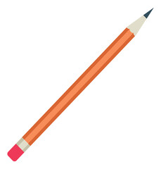 Wooden pencil with eraser top. Drawing tool icon