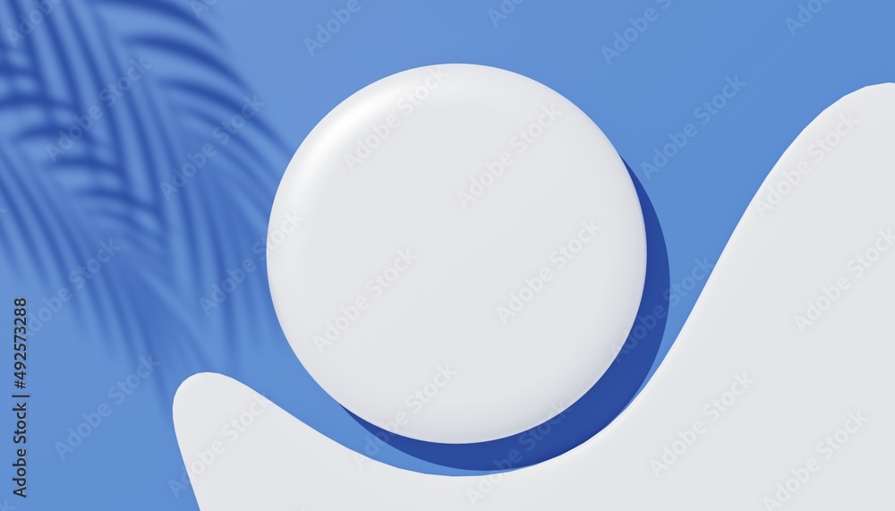 Poster 3d render top view of white blank cylinder frame for mock up and display products with shadows of pa