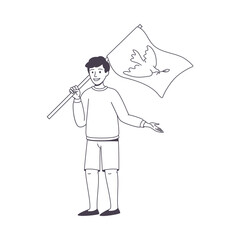 Man Character Partaking in Demonstration for Peace with Placard and Dove on It Vector Illustration