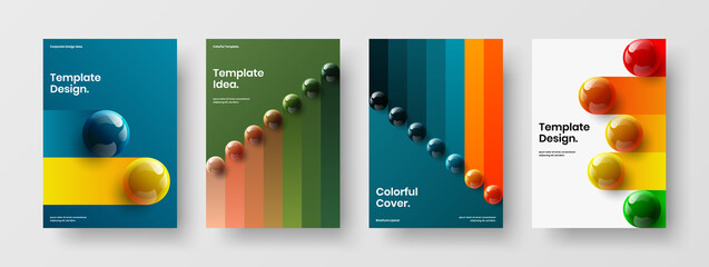 Premium booklet A4 vector design layout bundle. Modern realistic balls pamphlet illustration collection.